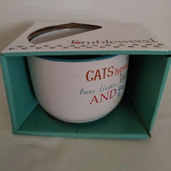 Tumbleweed Stoneware Cappuccino 20 Oz Mug "Cats Have 2 Lives Theirs and Yours" - Picture 2 of 4
